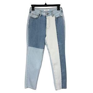 Pacsun SZ 25 Hopper Patch Mom Jeans Hi-Rise Relaxed Leg Zip-Fly Rigid Blue